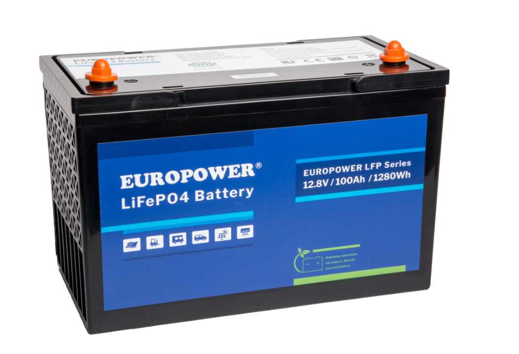 EUROPOWER Akumulator 12,8V - 100Ah LiFePO4,  litowo - żelazowo - fosforanowy z BMS, praca cykliczna i buforowa, 5 lat gwarancji.