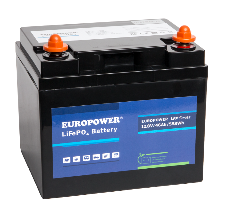 EUROPOWER Akumulator 12,8V - 46Ah LiFePO4,  litowo - żelazowo - fosforanowy z BMS, praca cykliczna i buforowa, 5 lat gwarancji.