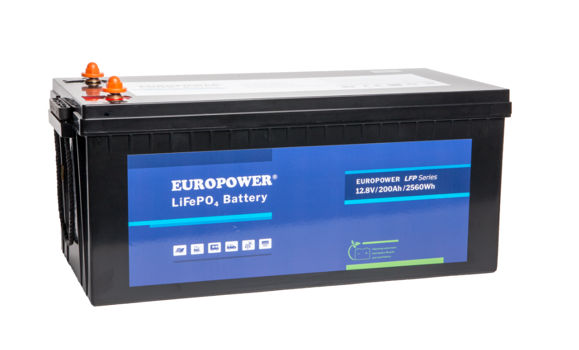 EUROPOWER Akumulator 12,8V - 200Ah LiFePO4,  litowo - żelazowo - fosforanowy z BMS, praca cykliczna i buforowa, 5 lat gwarancji.