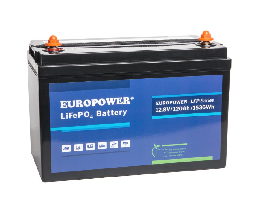 EUROPOWER Akumulator 12,8V - 120Ah LiFePO4,  litowo - żelazowo - fosforanowy z BMS, praca cykliczna i buforowa, 5 lat gwarancji.
