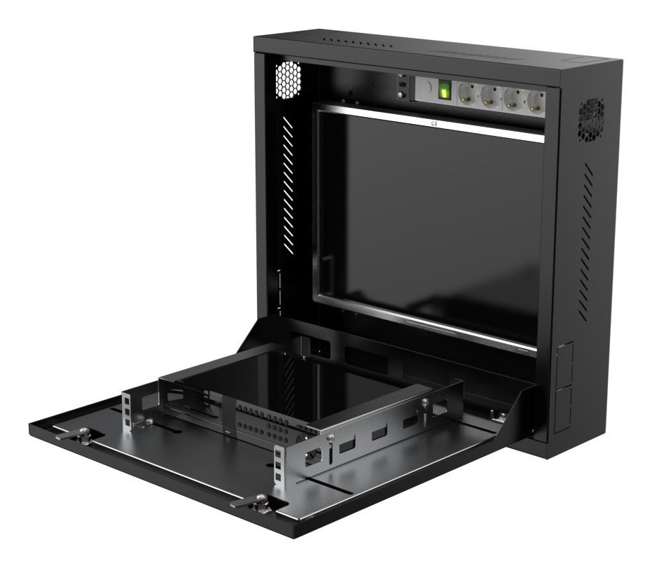 MIRSAN Obudowa DVR dla rejestratorów 1U 580/550/150mm (drzwi z otworem na monitor) czarna
