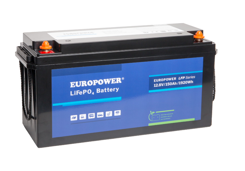 EUROPOWER Akumulator 12,8V - 150Ah LiFePO4,  litowo - żelazowo - fosforanowy z BMS, praca cykliczna i buforowa, 5 lat gwarancji.