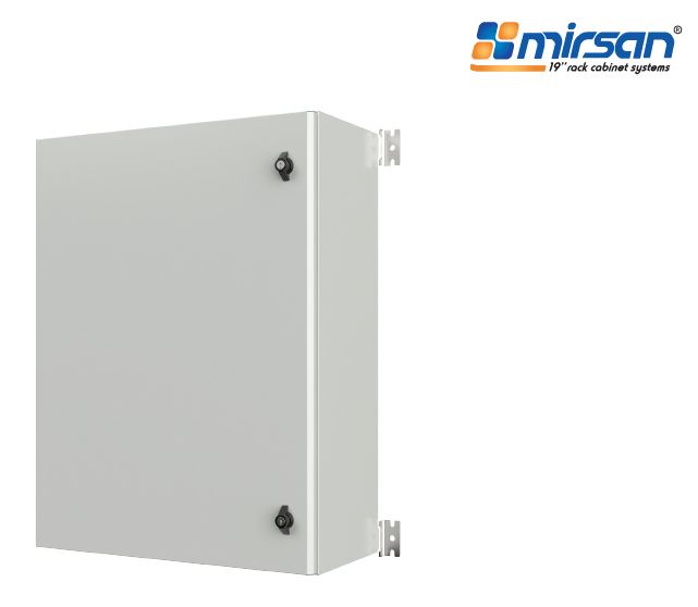 MIRSAN Szafa wisząca IP65 600/800/300mm (jednoskrzydłowe drzwi pełne; płyta montażowa) szara
