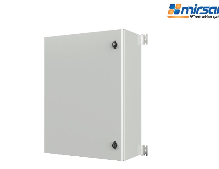 MIRSAN Szafa wisząca IP65 800/1200/300mm (jednoskrzydłowe drzwi pełne; płyta montażowa) szara