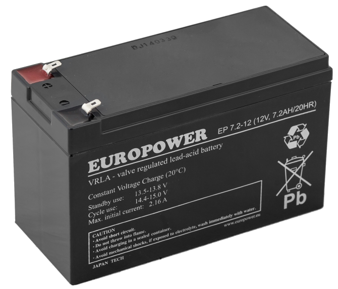 EUROPOWER Akumulator 12V EP 7,2Ah żywotność: 6-9 lat terminal T2