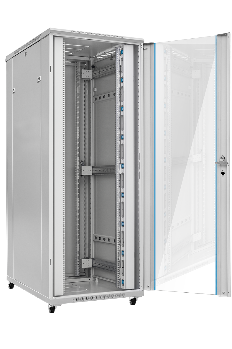 TOTEN Szafa teleinformatyczna rack 19” G7 42U 800/1000mm; szara (drzwi przód jednoskrzydłowe przeszklone, tył jednoskrzydłowe metalowe pełne)