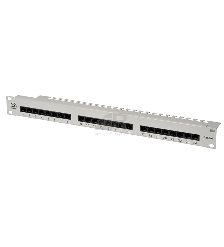 GT Networks Panel krosowy 19" 1U 24 gniazda RJ45 kat. 5e nieekranowane UTP z półką szary