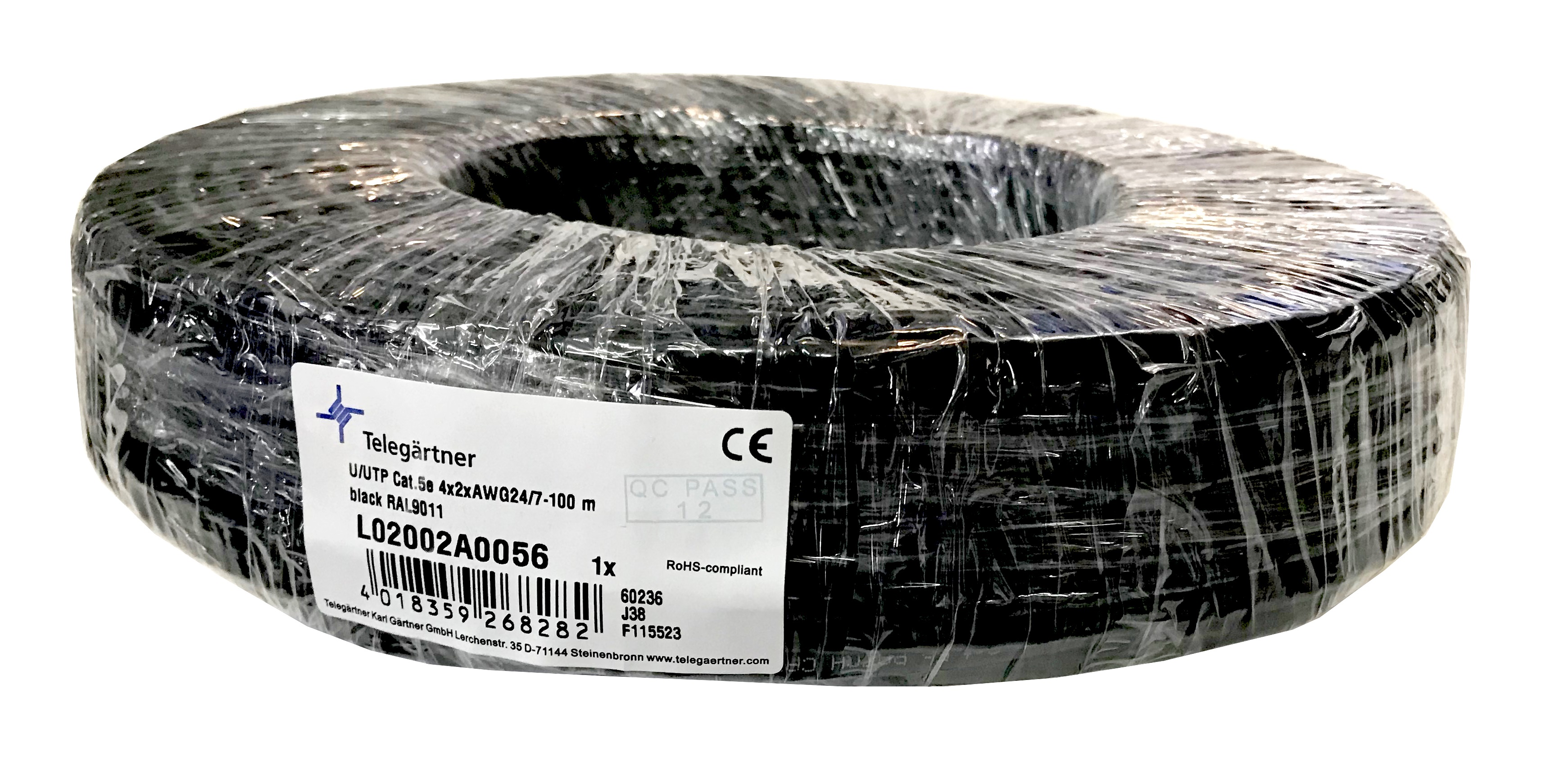 Telegärtner Kabel U/UTP Kat.5e linka 4x2xAWG24/7 PVC 100m czarny