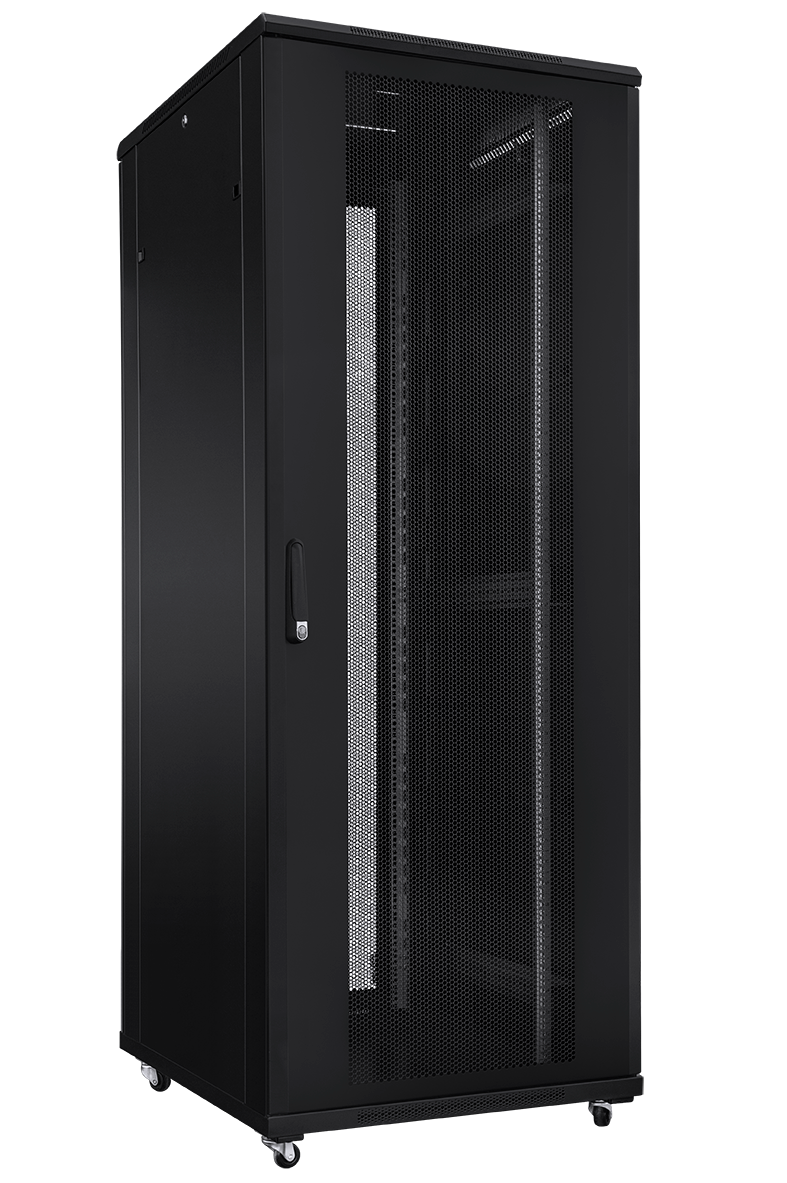 TOTEN Szafa serwerowa rack 19” G3 42U 800/800mm; czarna (drzwi perforowane przód i tył)