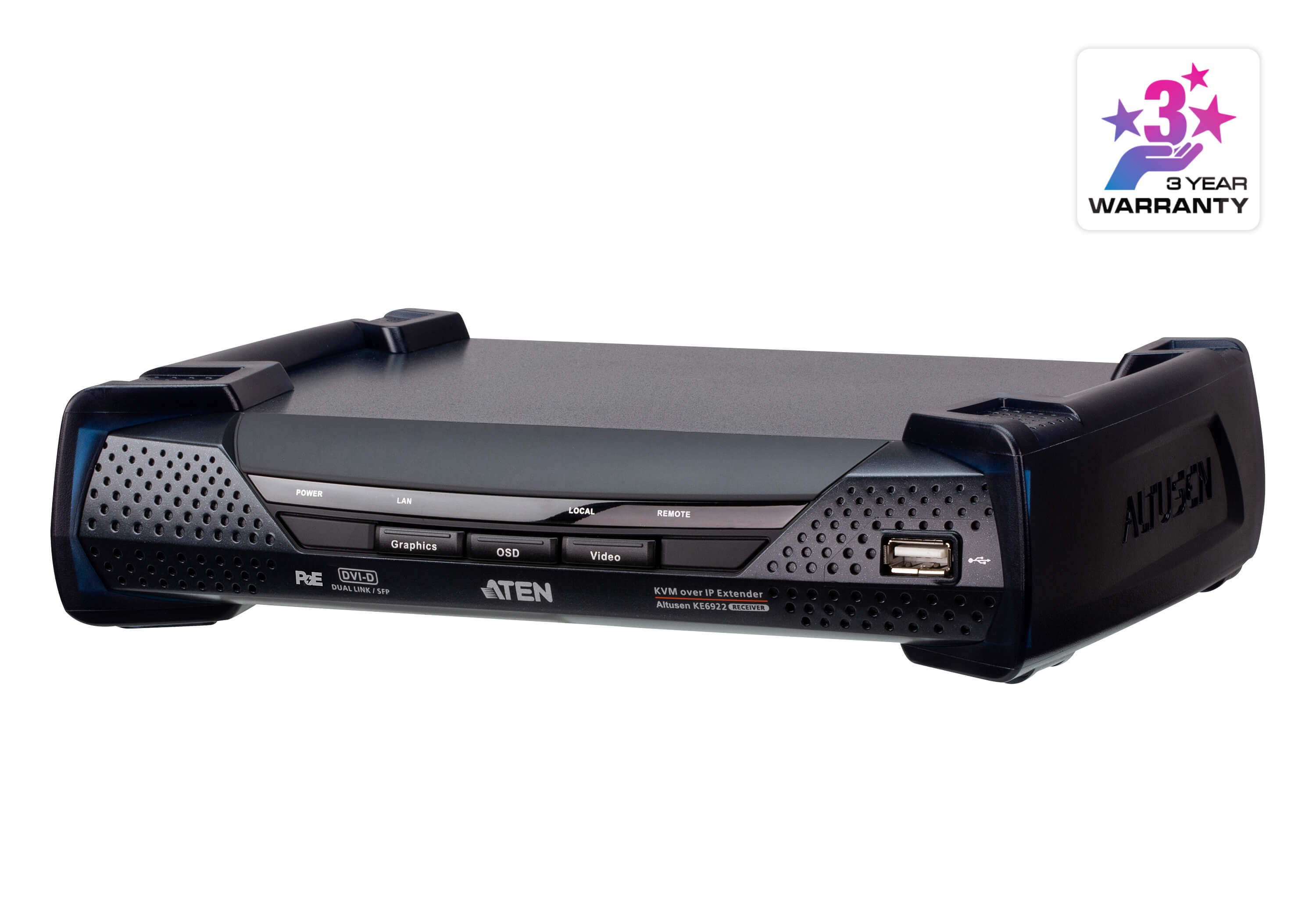 Aten Odbiornik KVM over IP 2K DVI-D Dual-Link z podwójnym SFP i PoE